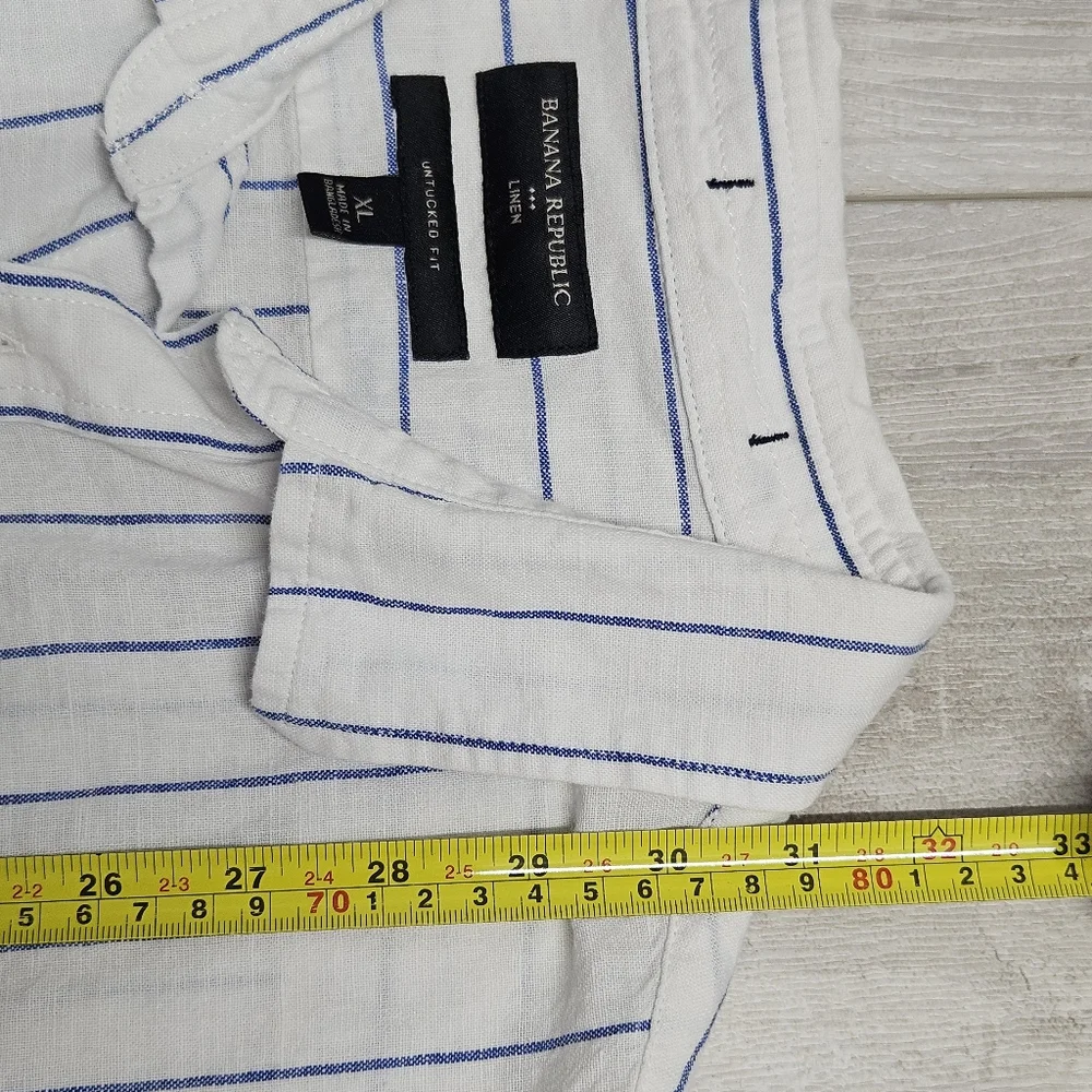 Banana Republic Linen Button Up Long Sleeve Shirt XL Striped Untucked Fit Preppy